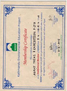 Kathmandu Environmental Education Project Membership Certificate